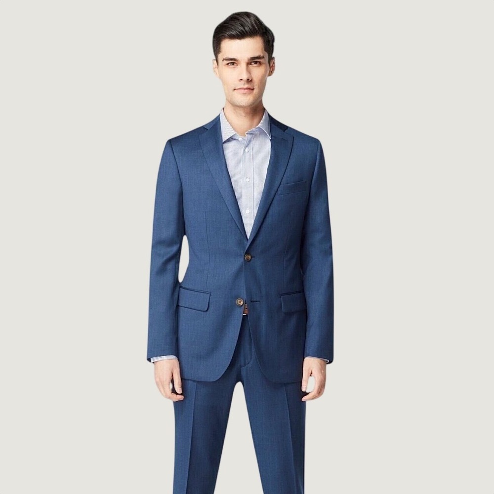Indochino Mens Hemsworth Blue Blazer Jacket Custom Floral Lining 100% Wool